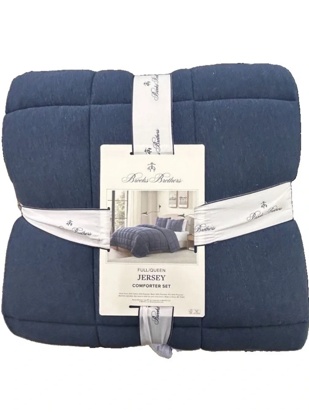 Brooks Brothers Blue Jersey Full/Queen Comforter Set 90”x90”